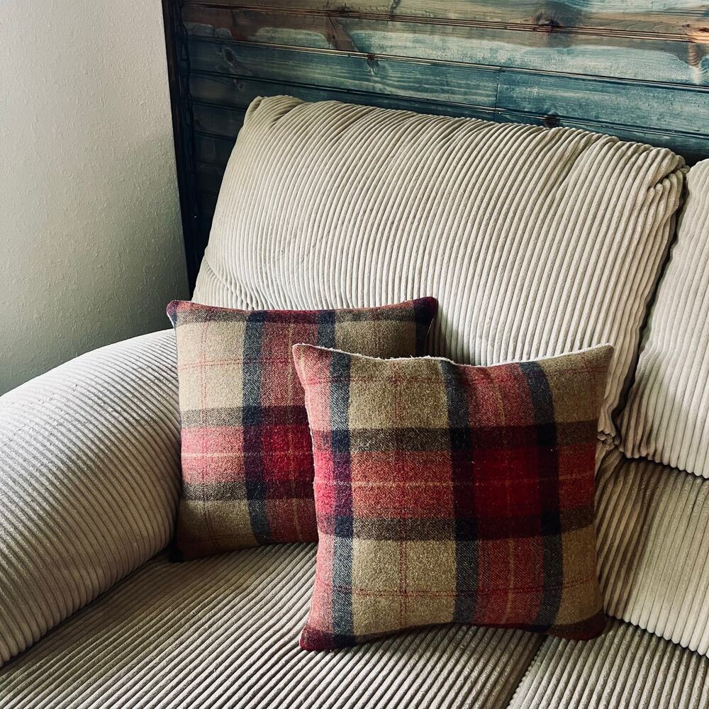 Rustic Tartan Plaid Throw Pillow Set 2 18x18 Down Feather Cabin Lakehouse Decor